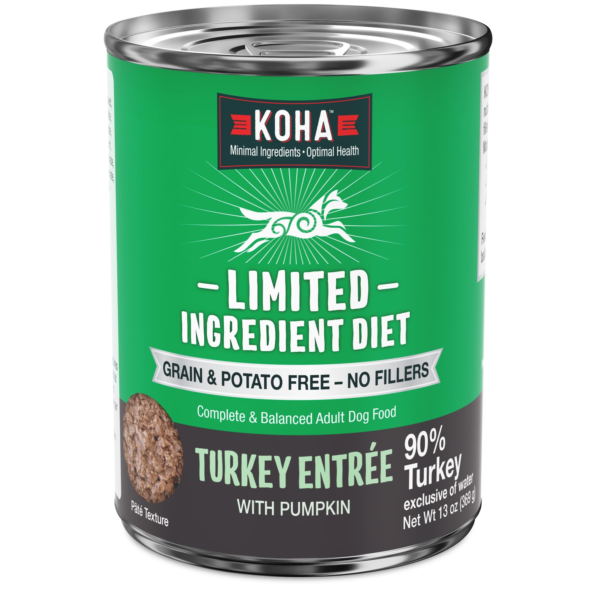 KOHA dinde entrée chien, boîte ouverte, texture appétissante et repas humide pratique.