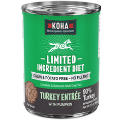 KOHA dinde entrée chien, boîte ouverte, texture appétissante et repas humide pratique.