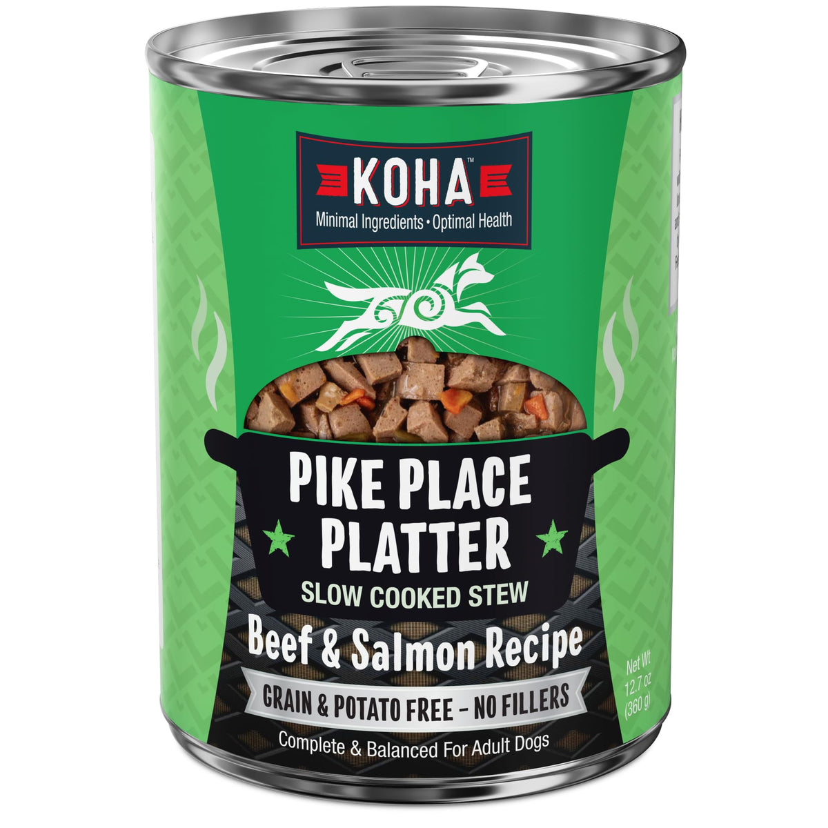 KOHA Pike Place Platter ragout boeuf et saumon, repas riche en protéines pour chien