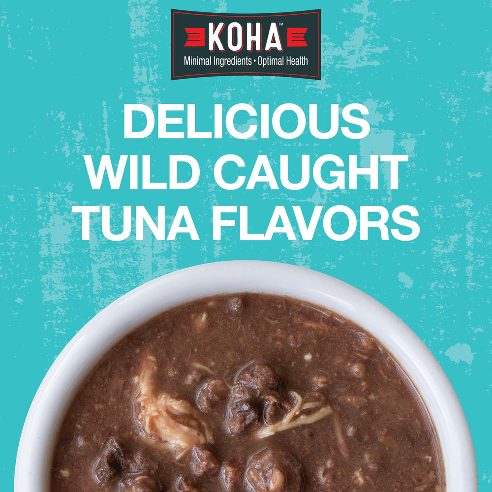 KOHA Poké Bowl chat dégustant thon et crevette, saveur marine.