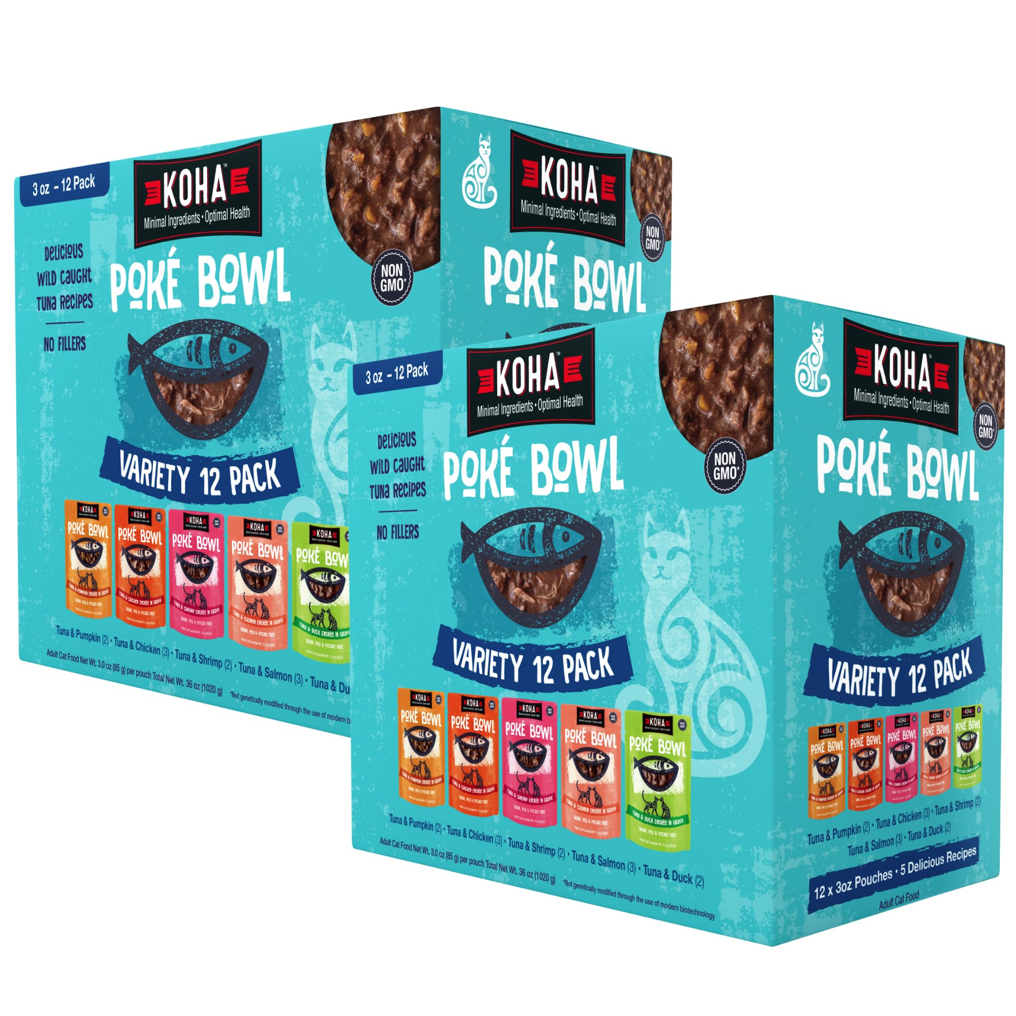 KOHA Poké Bowl chat dégustant thon-saumon, pour éveiller l'appétit.
