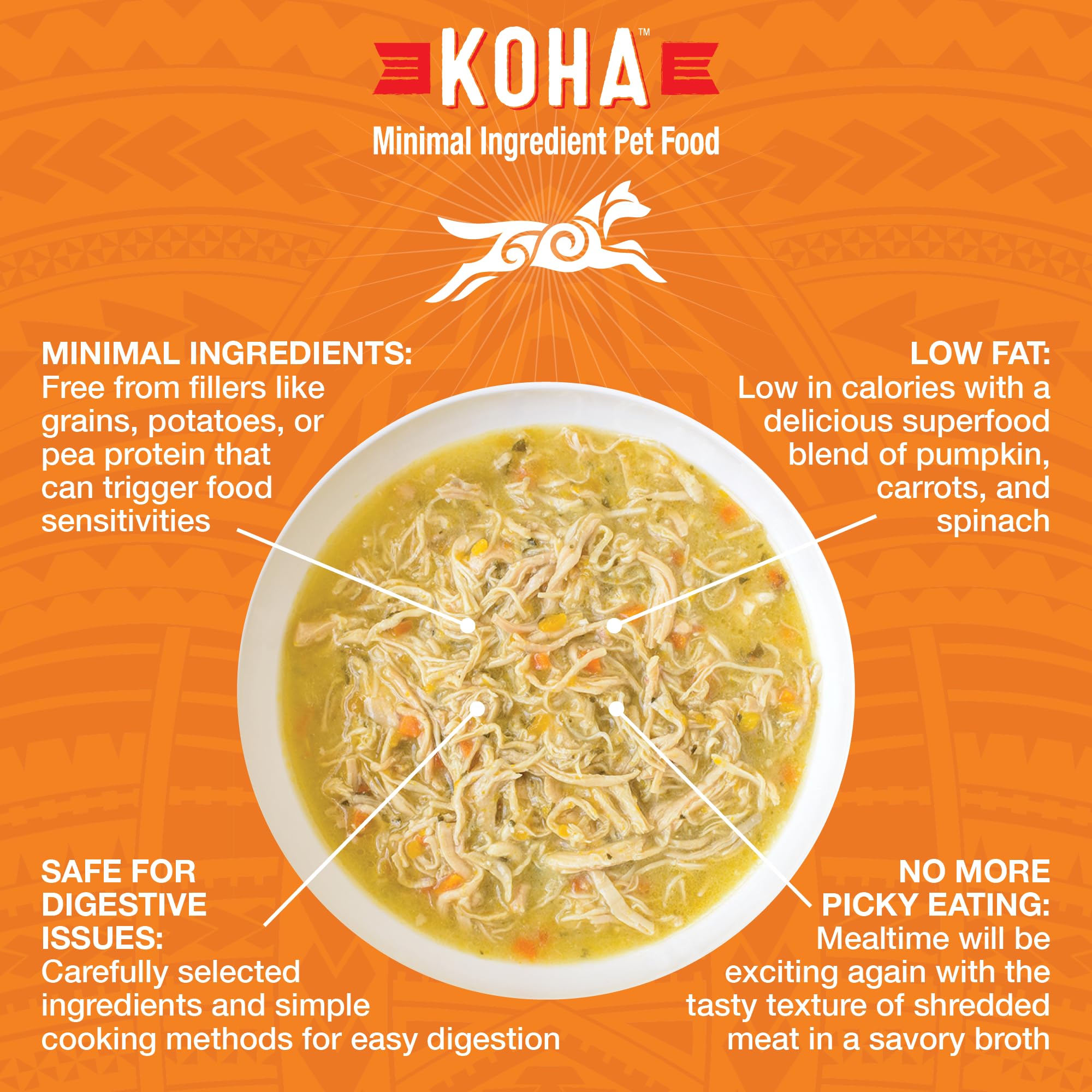KOHA Pure Shreds bouillon savoureux idéal pour chiens sensibles.