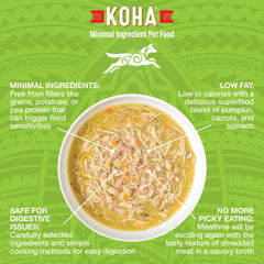 KOHA Pure Shreds émiettes poulet et canard : texture attrayante pour les repas variés.
