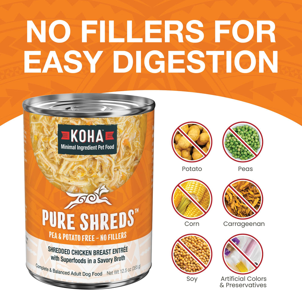 KOHA Pure Shreds recette faible en gras sans céréales lourdes.