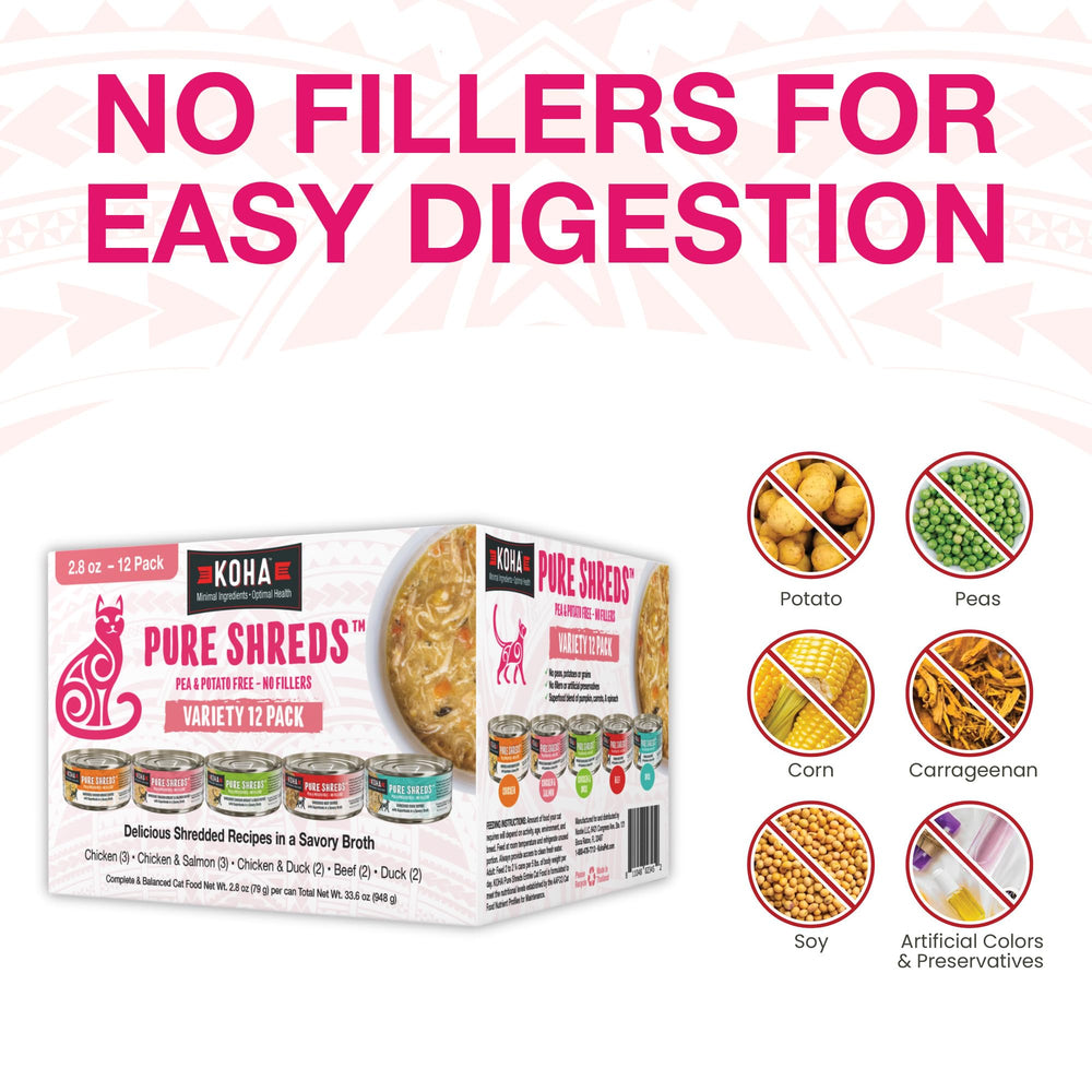 KOHA Pure Shreds avec super-aliments pour digestion et immunité.