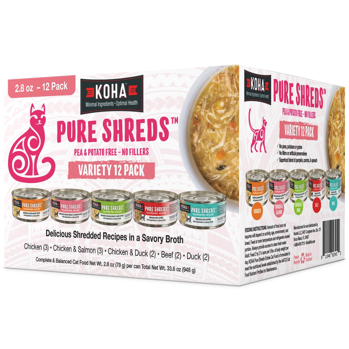 KOHA Pure Shreds variété 5 saveurs, texture appétissante pour chats exigeants.