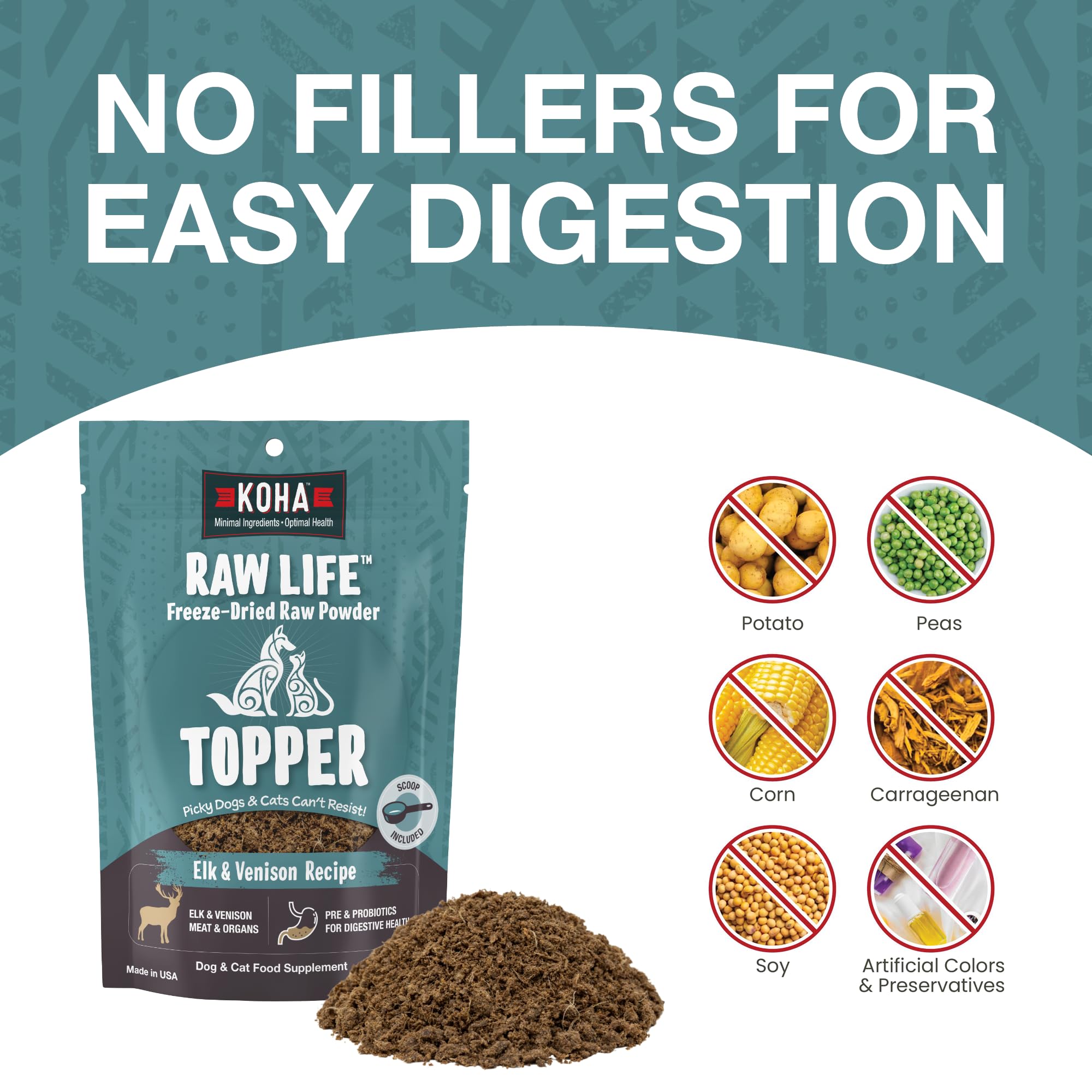 KOHA Raw Life Topper cerf et venaison dans le bol, repas plus attrayants.
