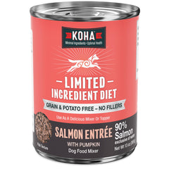 KOHA saumon entrée pate, conserve ouverte, présentation appétissante pour chiens sensibles.
