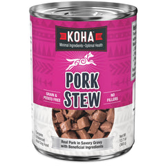 KOHA mijoté porc en boîte, ingrédients minimaux pour chiens sensibles.