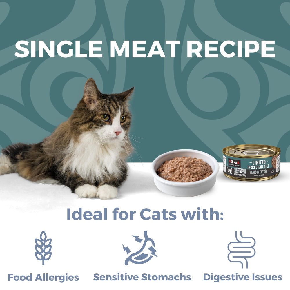 KOHA venaison pâté chat texture pate soyeuse et facile à mâcher pour les chats sensibles.