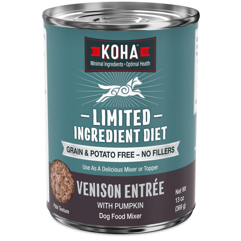 KOHA Venison Entrée en boîte 12 x 13 oz, idéale pour chiens sensibles.