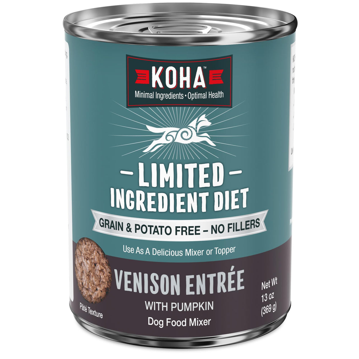 KOHA Venison Entrée en boîte 12 x 13 oz, idéale pour chiens sensibles.