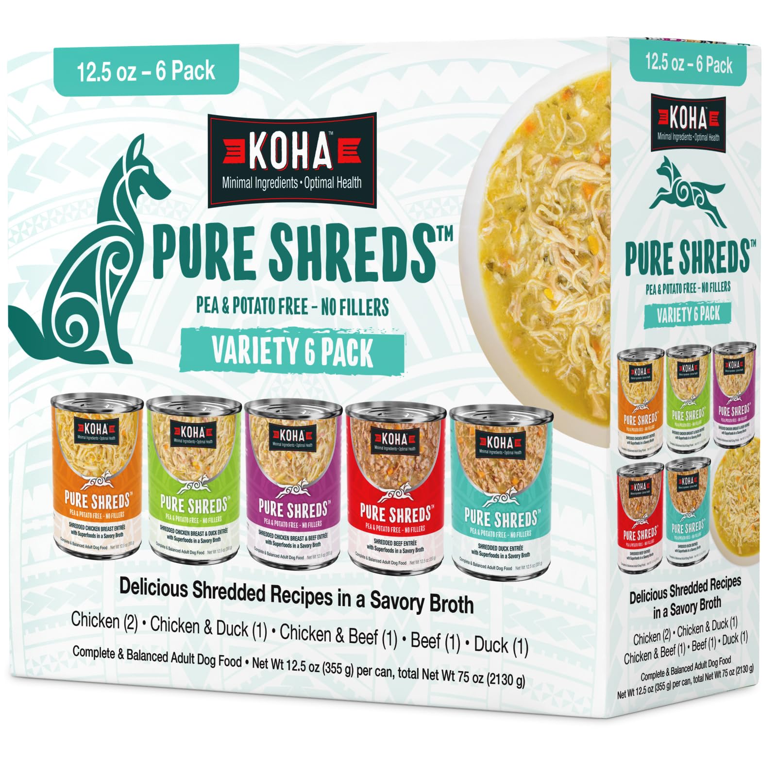 KOHA Pure Shreds boeuf : texture râpée dans un bouillon savoureux, idéal pour les mangeurs difficiles.