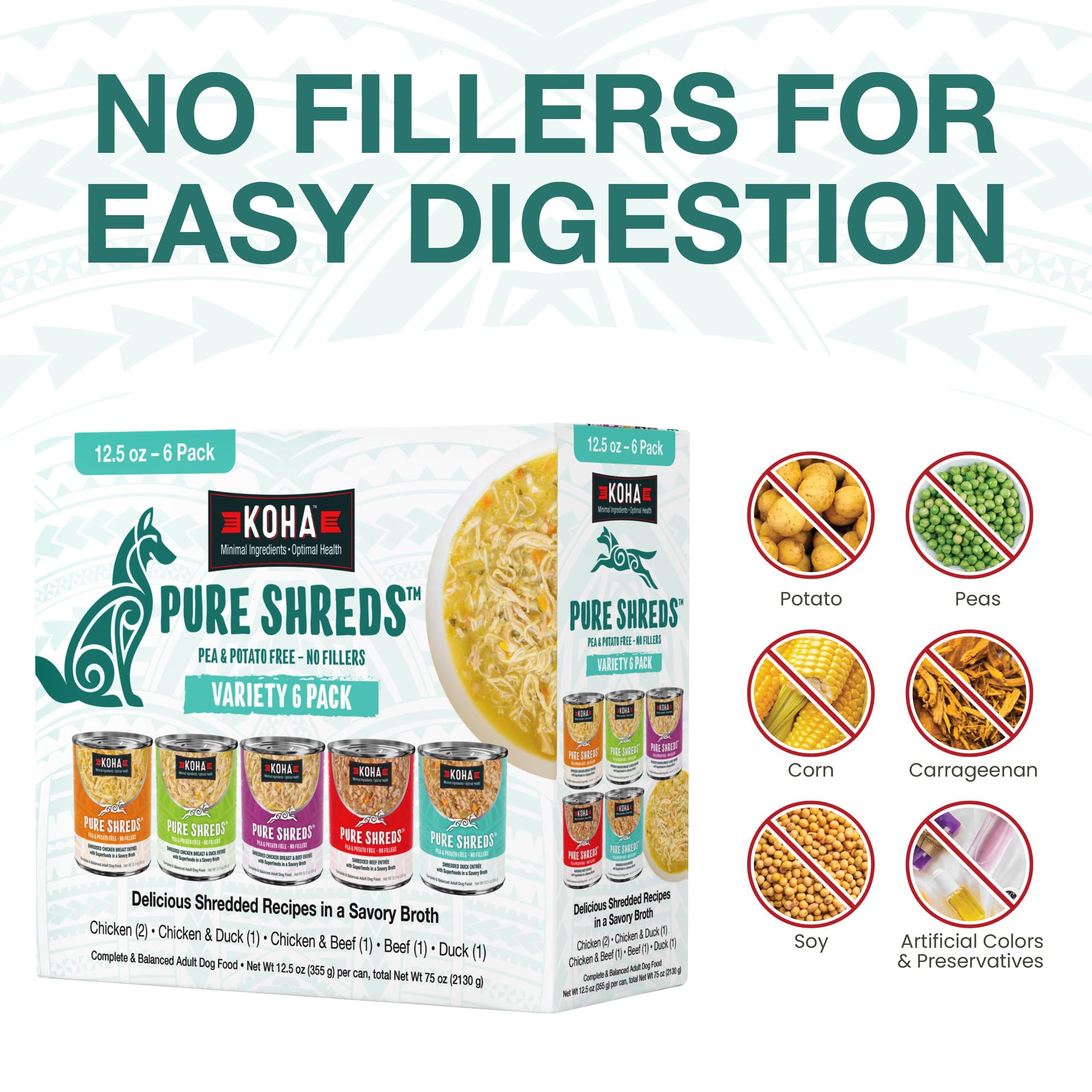 KOHA Pure Shreds poulet et boeuf : assaisonnement équilibré pour repas variés.