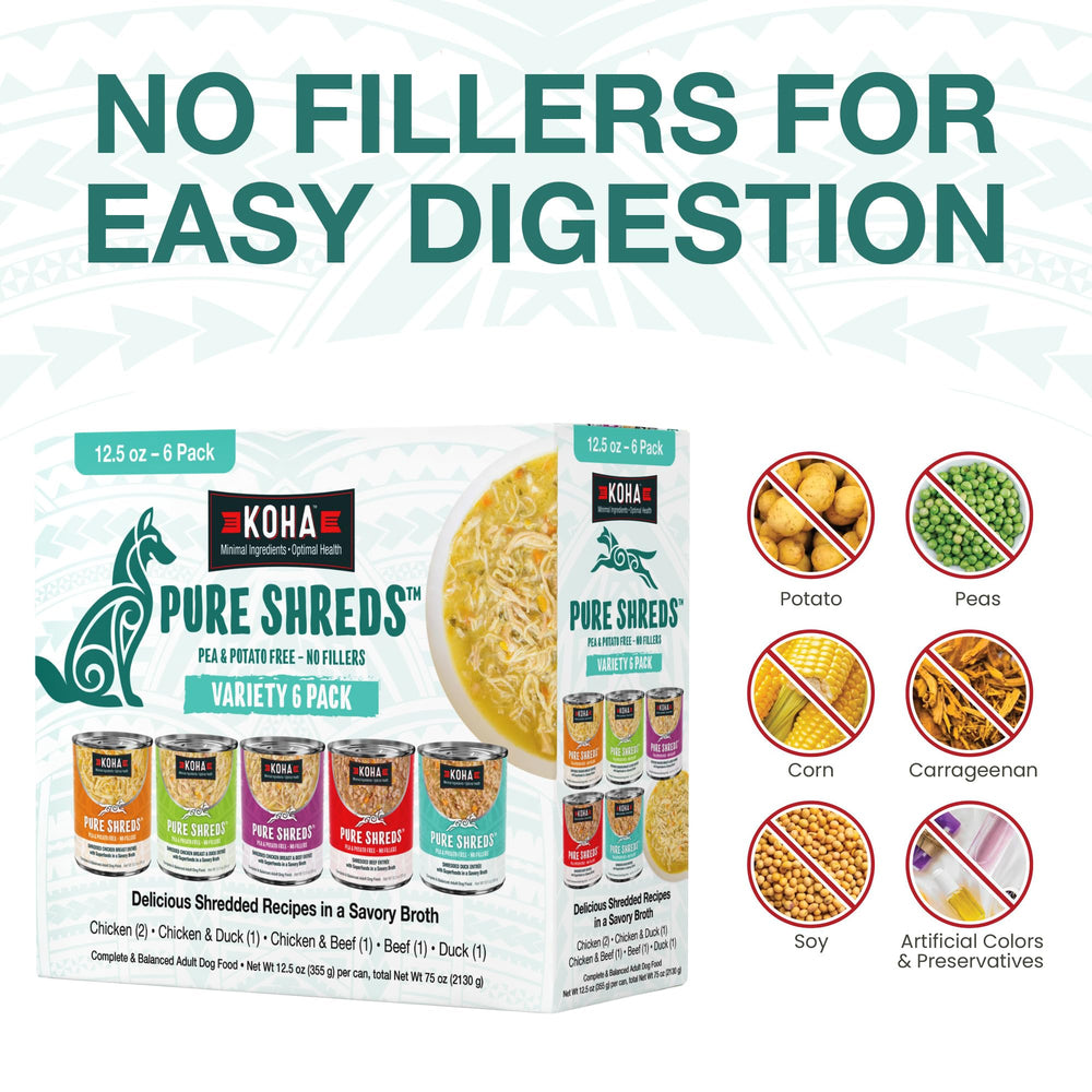 KOHA Pure Shreds poulet et boeuf : assaisonnement équilibré pour repas variés.