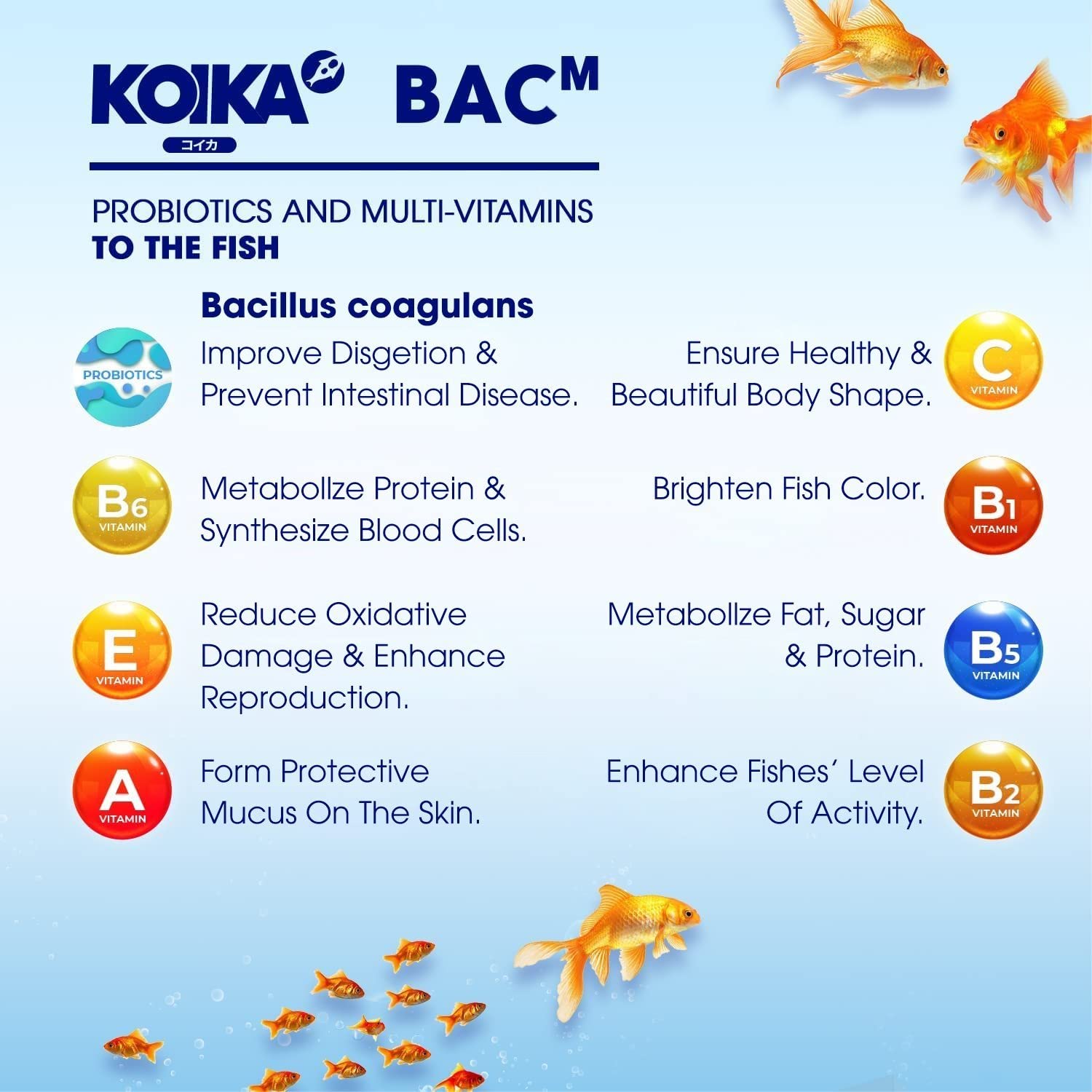 KOIKA BACM: vitamines A, B6 et B2 pour croissance et éclat coloré.