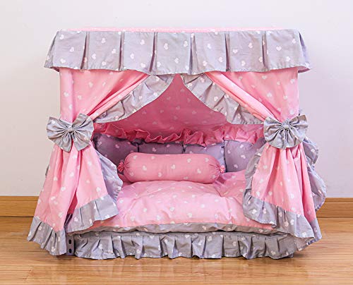 Lit Kolachic pour chien Princesse Rose, cœur blanc, confort et décoration.
