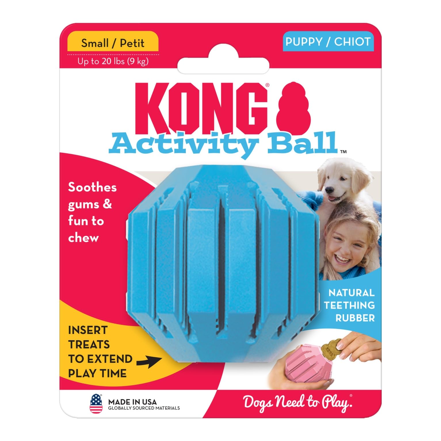 KONG Balle d’activité chiot – caoutchouc naturel durable.