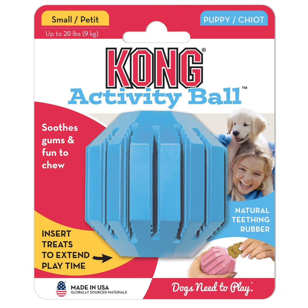 KONG Balle d’activité chiot – adaptée aux petites mâchoires.
