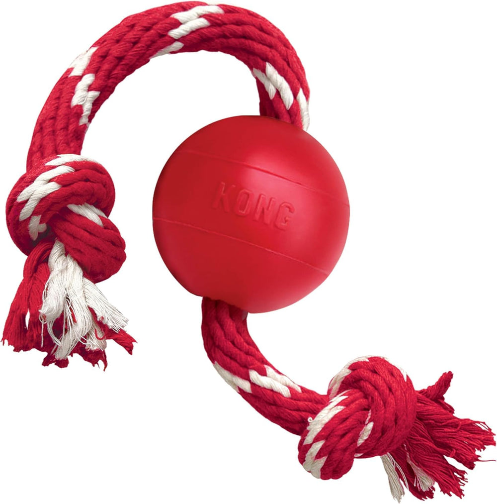 KONG Ball avec corde rouge, idéal pour les lancers et les jeux de tir.