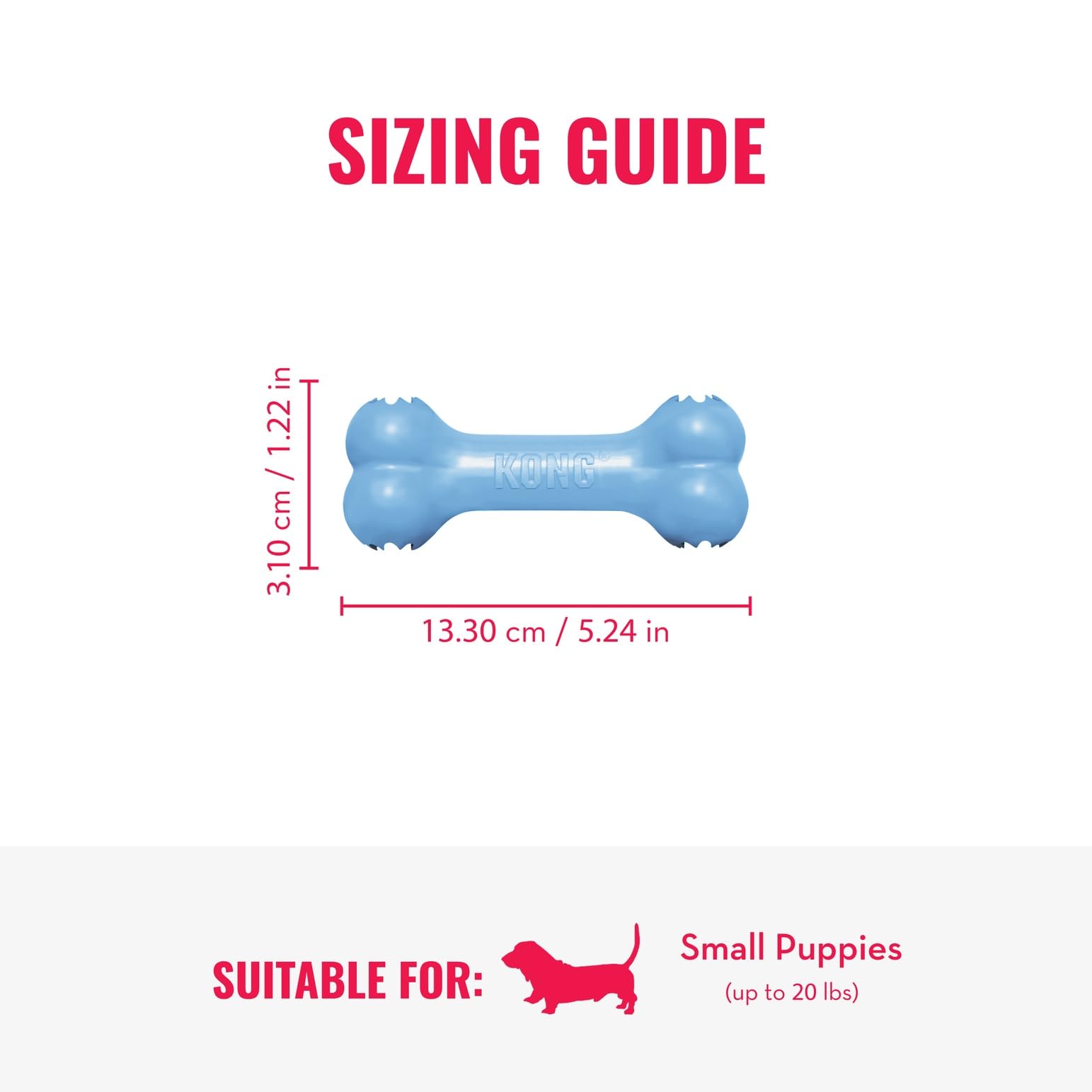 KONG Puppy Goodie Bone bleu: jouet remplissable avec friandises et jeu.