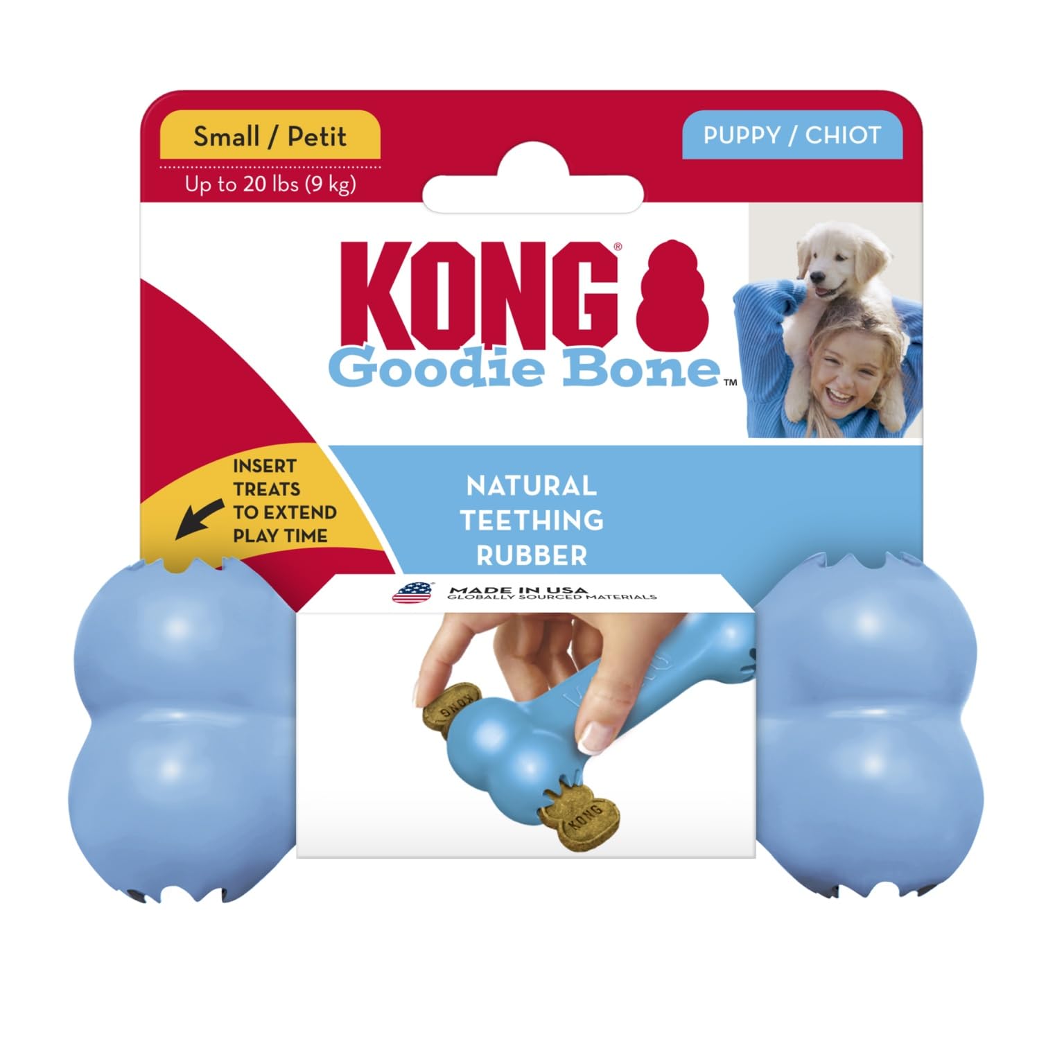KONG Puppy Goodie Bone bleu: moment de jeu supervisé et interactif.