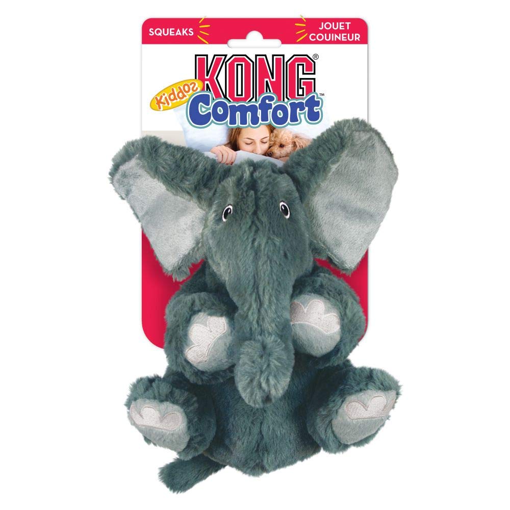 KONG Comfort Kiddos Éléphant – peluche douce et réconfortante pour chiens actifs.