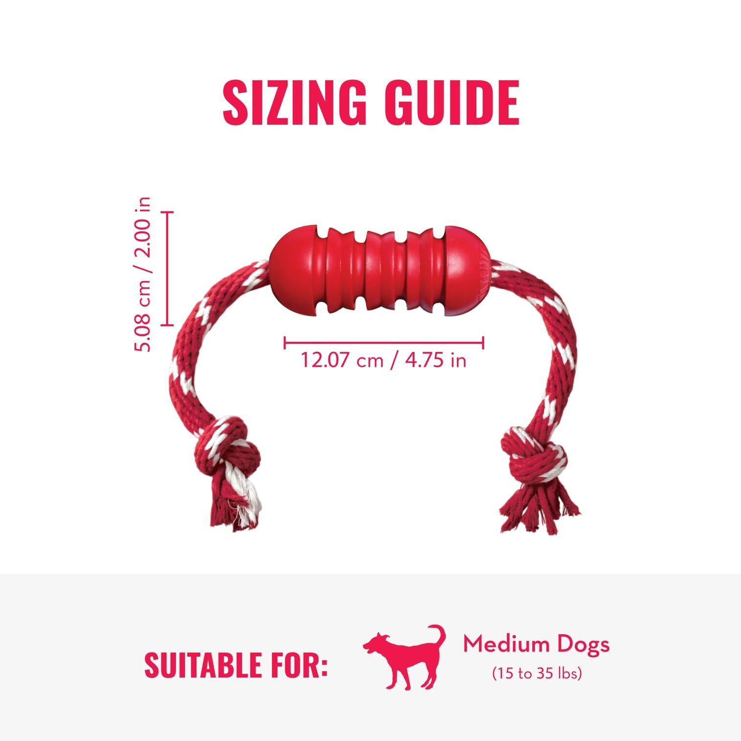 KONG Dental avec corde, zones texturées stimulant la mastication.
