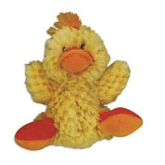 KONG Duckie: vue de dos, peluche jaune légère et facile à manipuler.