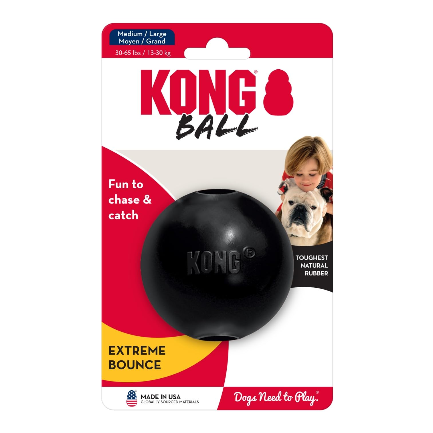 Balle KONG Extreme taille grande adaptée chiens moyens à grands.
