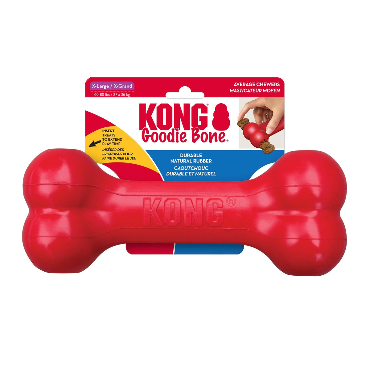 KONG Goodie Bone en caoutchouc rouge, détail durable pour mastication.