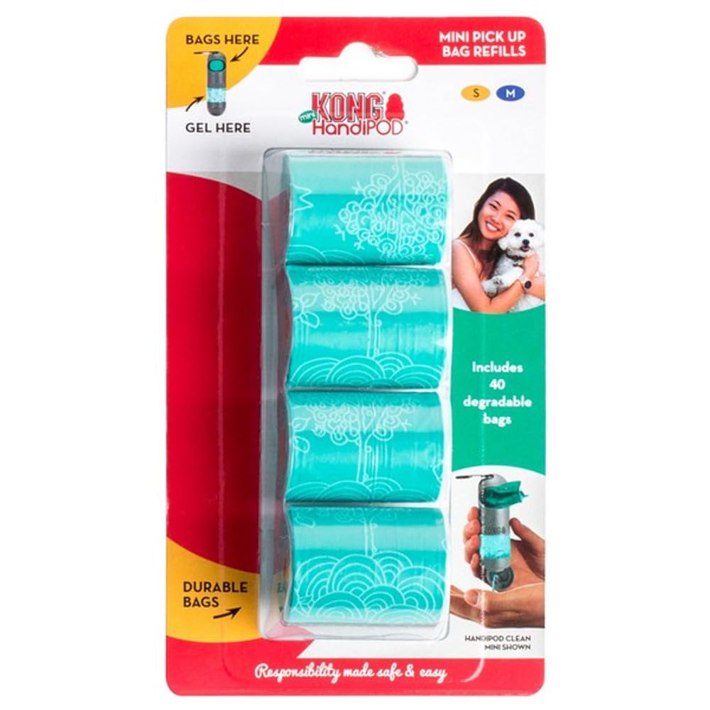 KONG HandiPOD Mini sacs-poubelle biodégradables pour ramasser les crottes avec poignée pratique