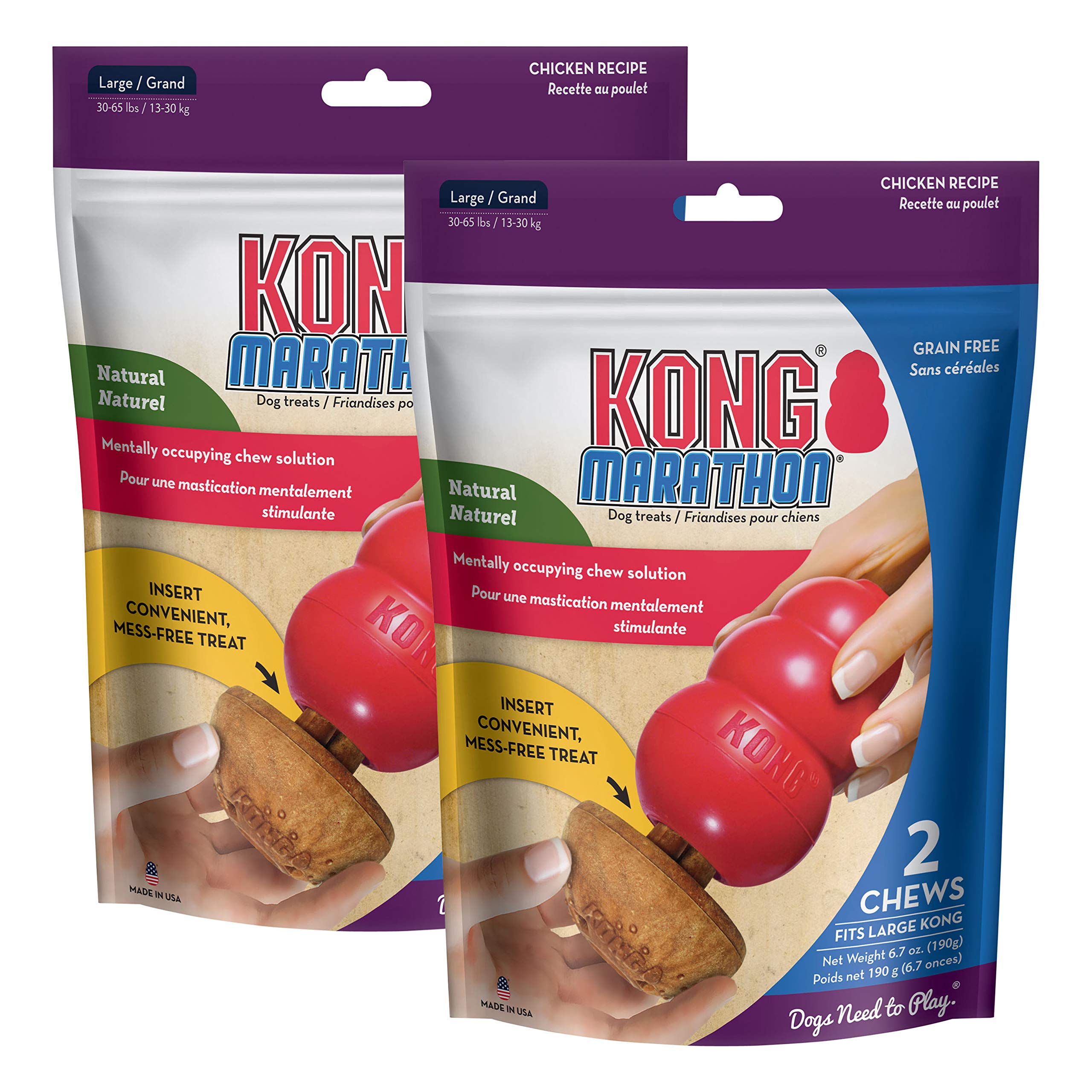 KONG Marathon emballage poulet pour grands chiens, idéal pour occuper les sessions de jeu.