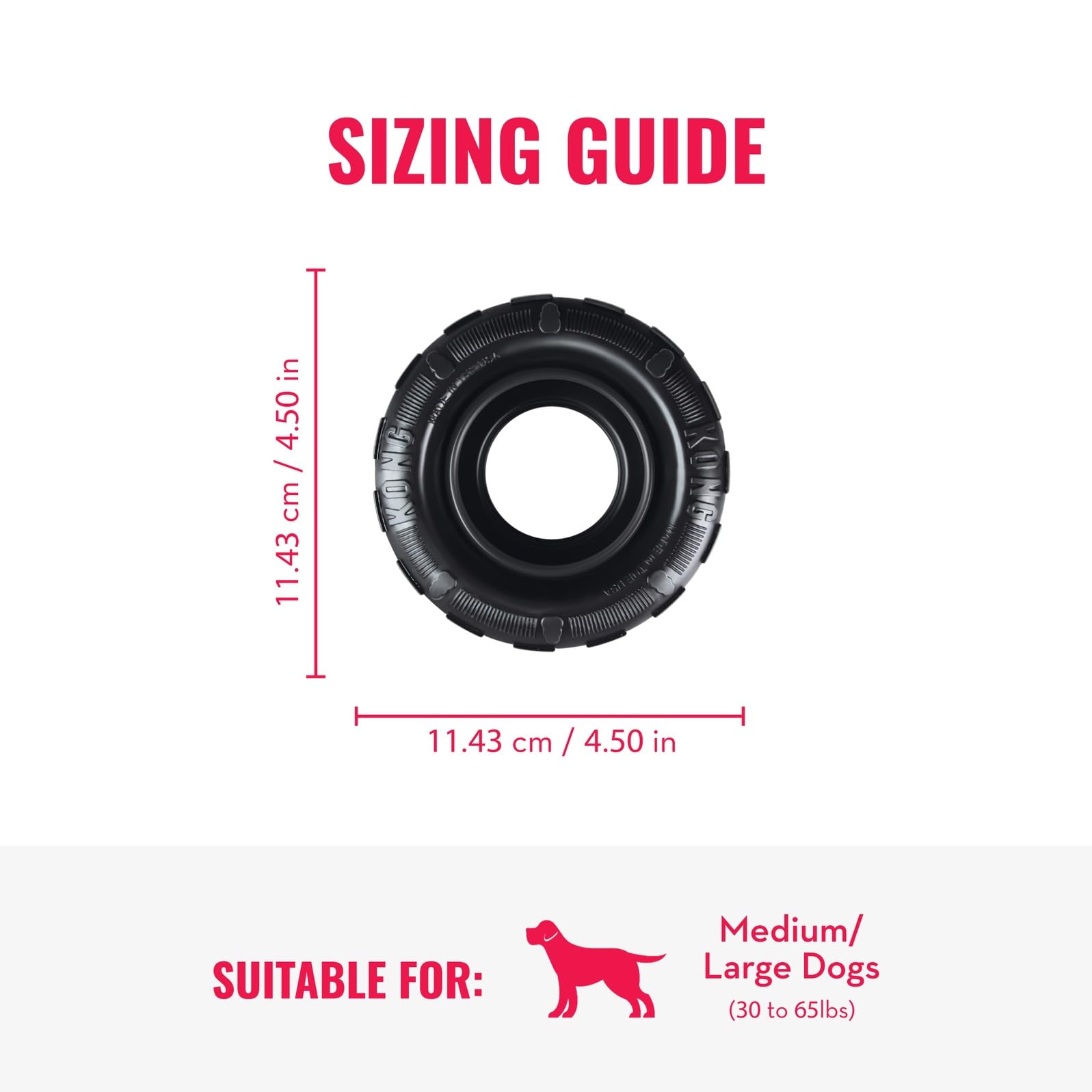 KONG Pneus Extrêmes : taille 4,5 pouces adaptée aux chiens moyens et grands.