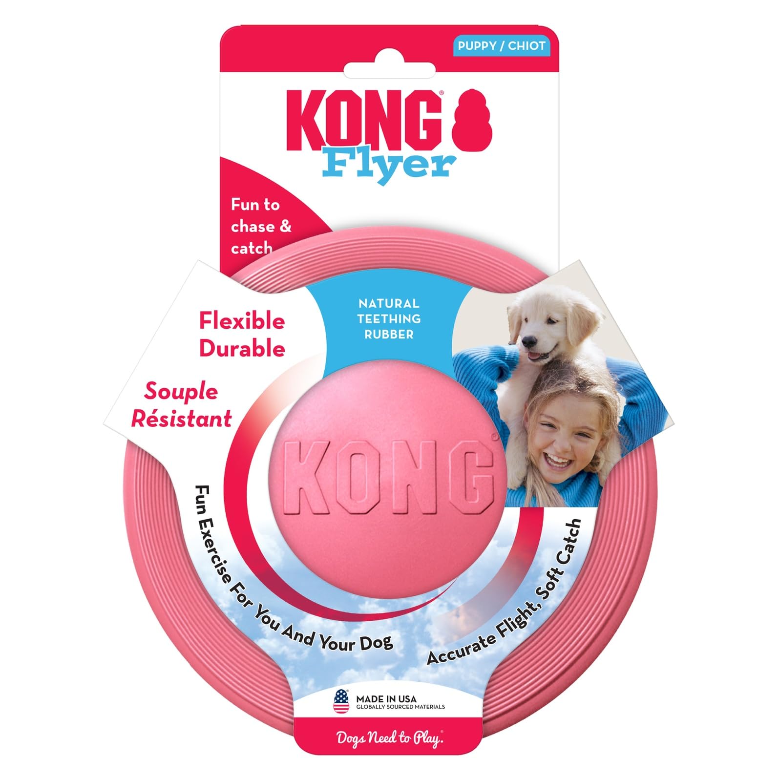 Chiots s’amusent avec le KONG Puppy Flyer en caoutchouc doux