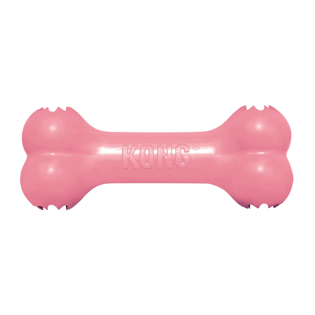KONG Puppy Goodie Bone rose devant, jouet sûr pour chiots en croissance.