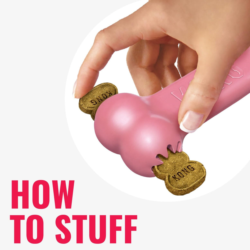 KONG Puppy Goodie Bone rose en action, chiot joue et explore.