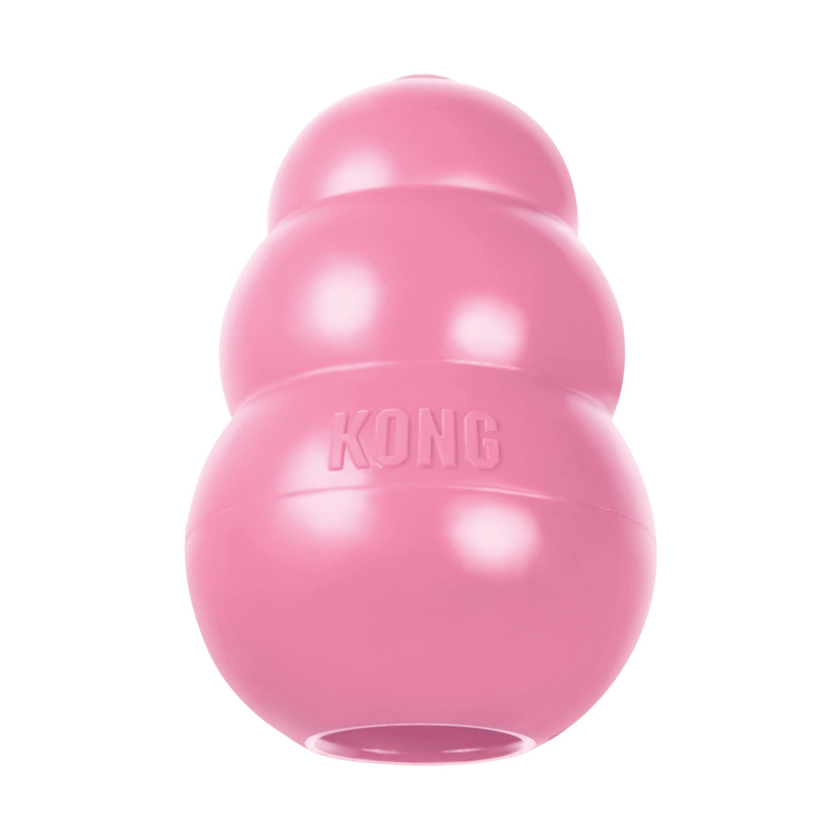 Jouet KONG Puppy en caoutchouc naturel rose, idéal pour la dentition des chiots.