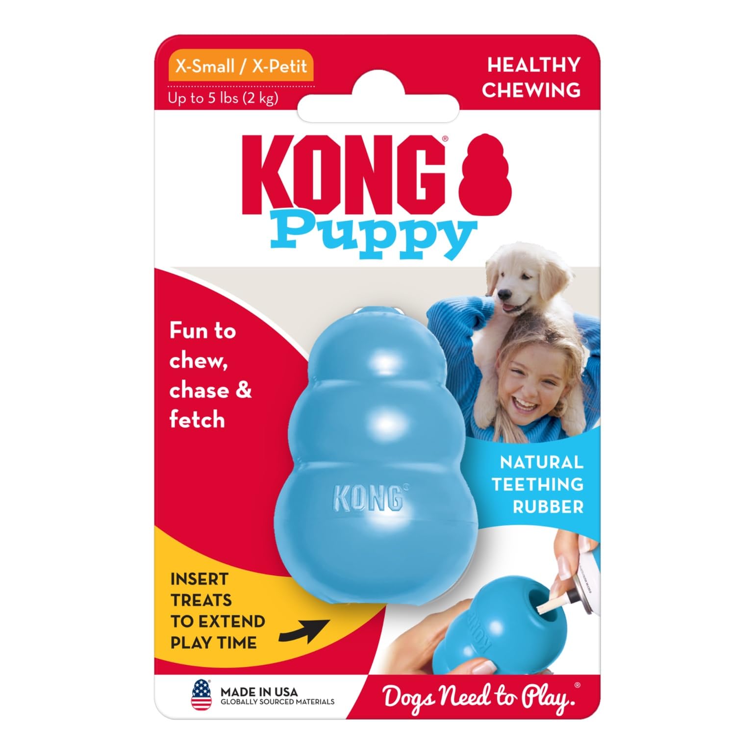 KONG Puppy, produit américain bleu, qualité et durabilité associées à la marque.