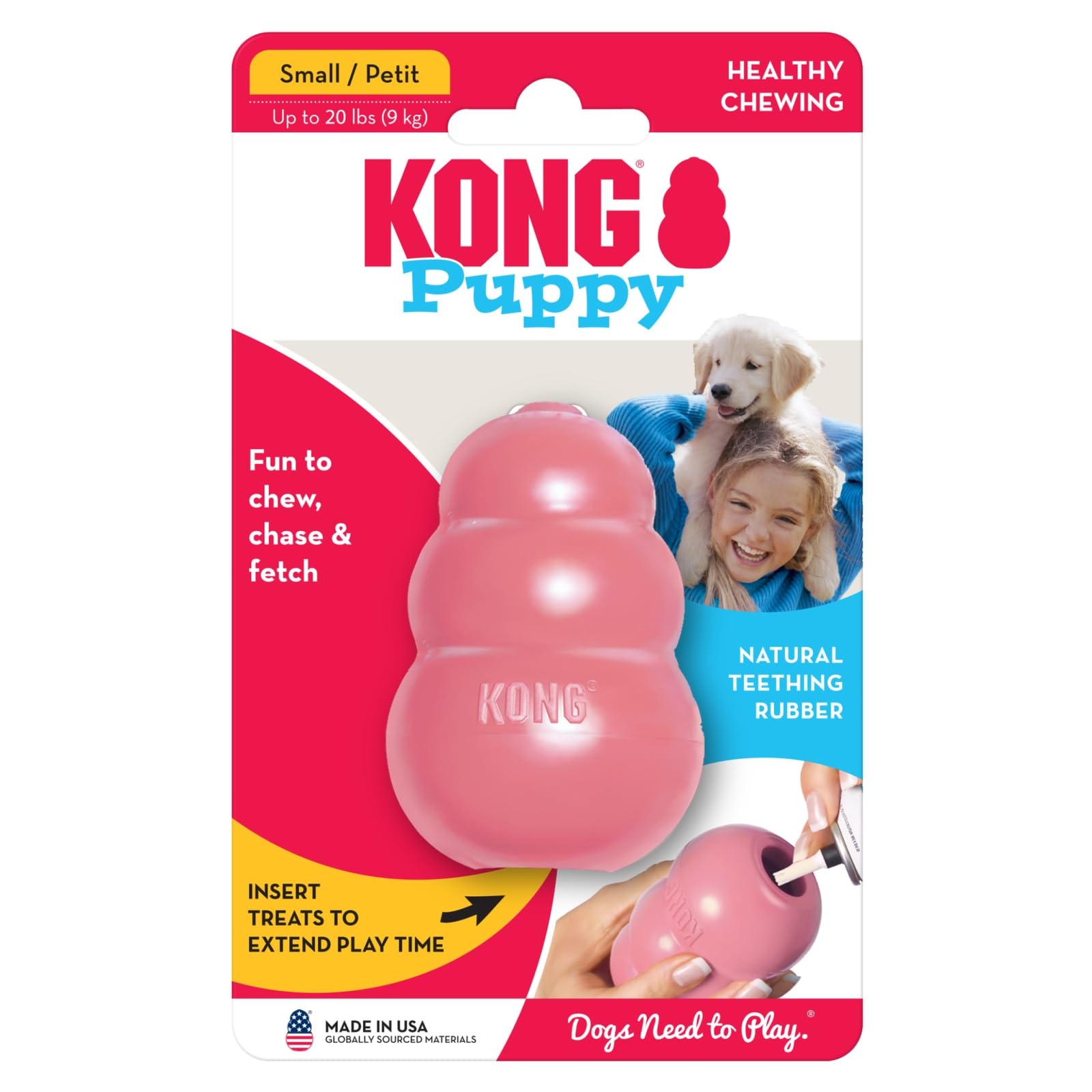 Jouet KONG Puppy, supervision recommandée pour un jeu sûr.