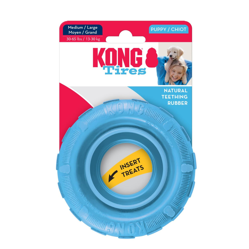 KONG Puppy Tires design roue naturelle; texture caoutchouc premium pour mordilage.