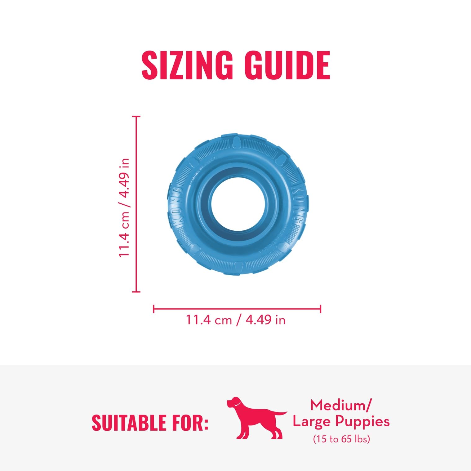 KONG Puppy Tires defis congelable; augmente le niveau de stimulation lors des repas.