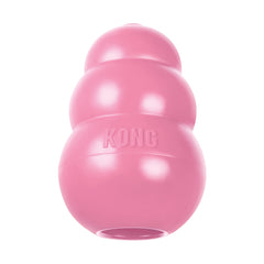 Jouet KONG chiot en caoutchouc naturel rose, idéal pour la dentition en douceur et le jeu.