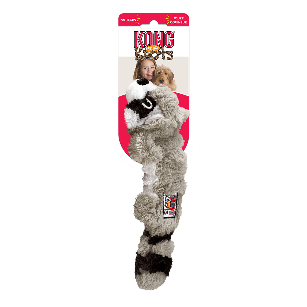 KONG Scrunch Knots Raccoon, sans garniture, nettoyage facilité et moins de dégâts.