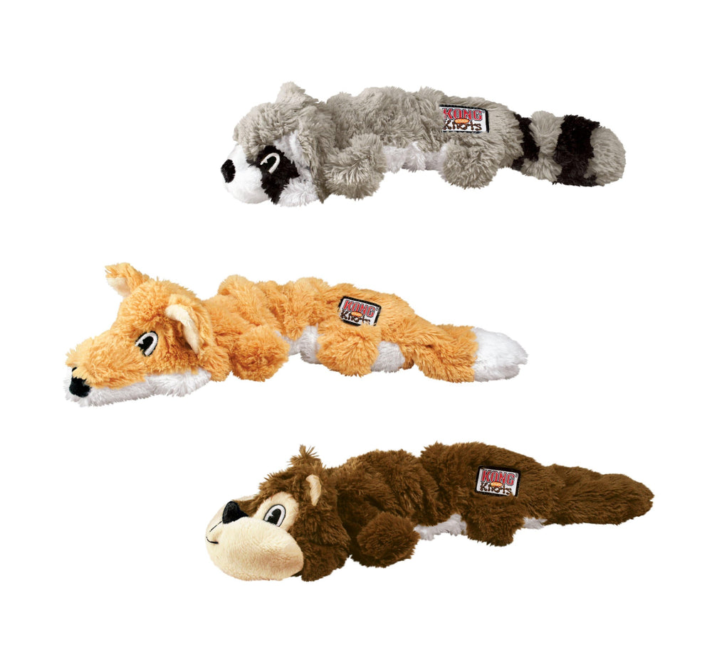KONG Scrunch Knots Squirrel sifflement intégré pour sessions de jeu plus amusantes.