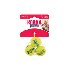 KONG Squeakair: balle avec sifflet, revêtement non abrasif protégeant les dents.