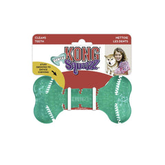 KONG Squeezz Dental Bone montrant l’emplacement pour friandises, prolongeant le jeu