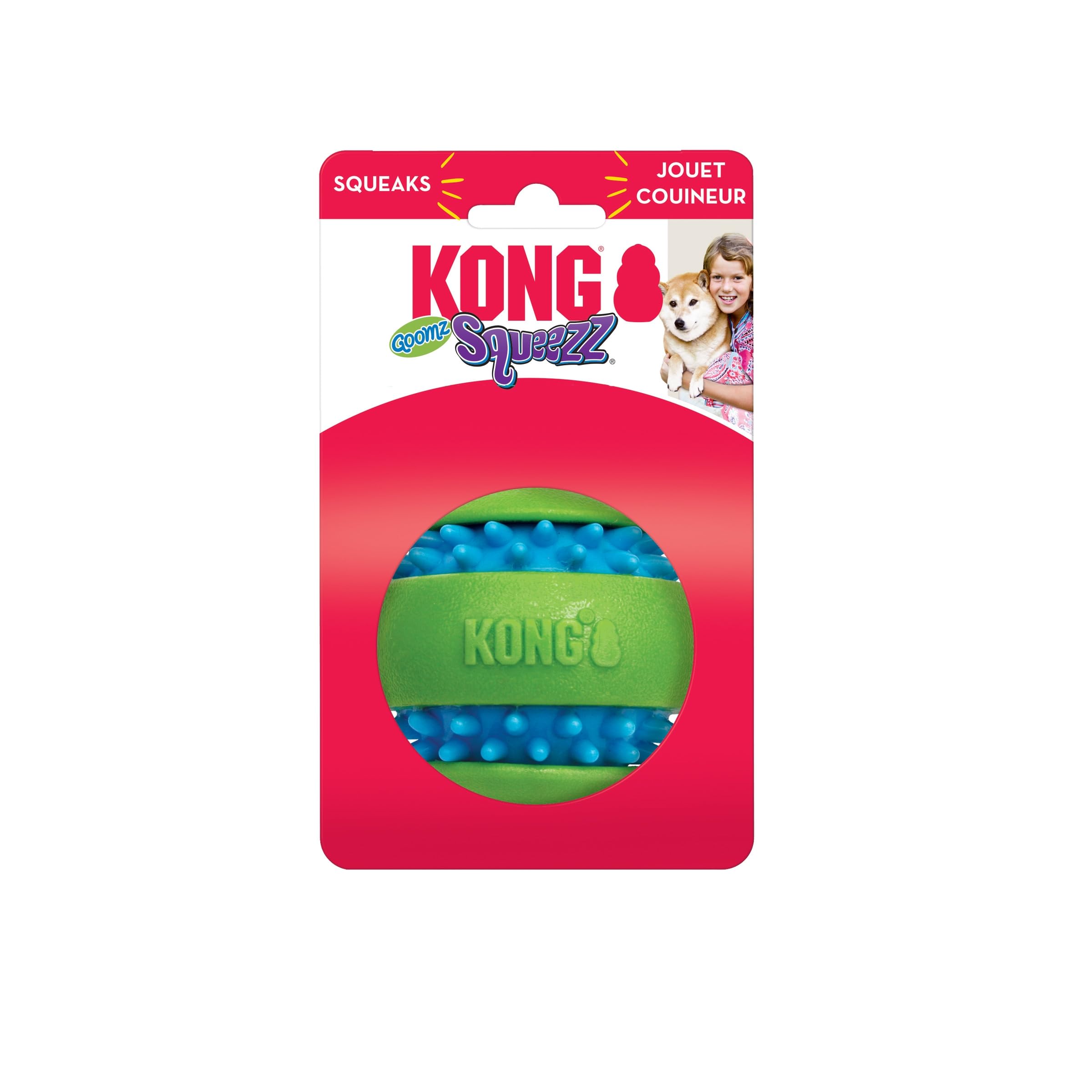 KONG Squeezz Goomz Ball LG, picots stimulants pour massage léger des gencives.