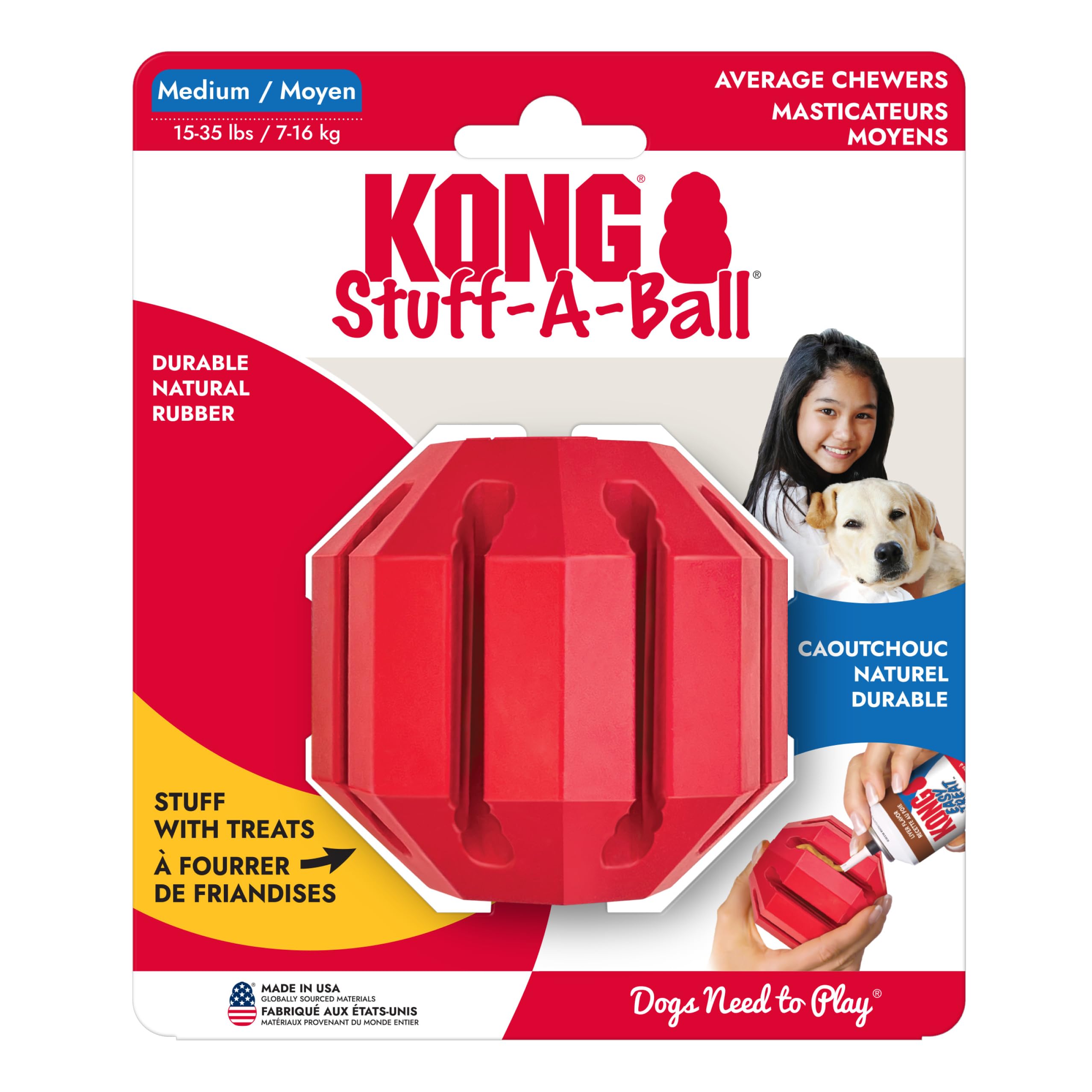 KONG Stuff-A-Ball, jeu interactif pour stimulation et mordillement sûr.