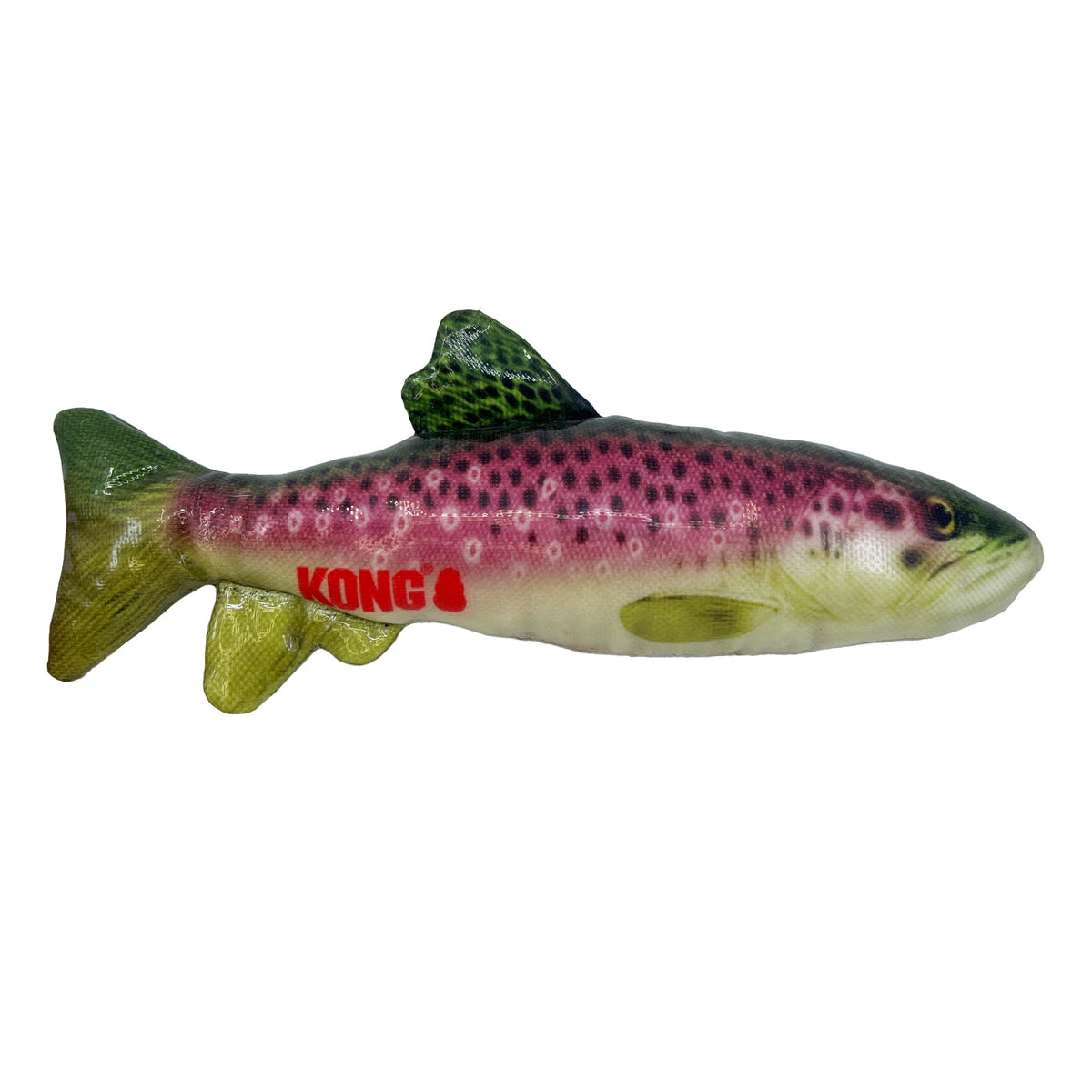 Jouet Kong Wild Shield poisson-truite pour chien moyen, durable et ludique.